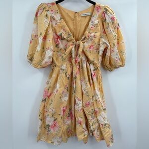 Abercrombie & Fitch Mini Dress Floral Baby Doll Cinch Front Puff Sleeve small